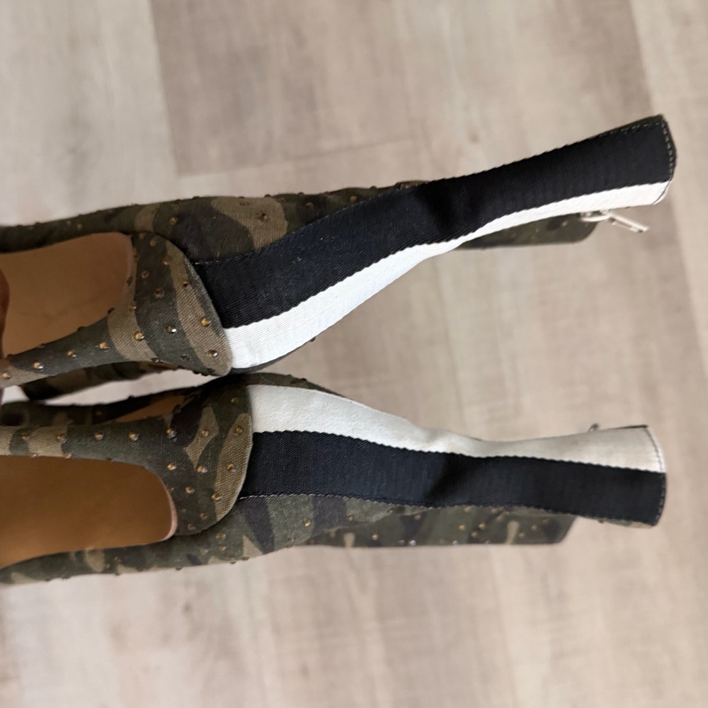 Steve Madden Olive Camo  rhinestone High-Heel Boots with Black a - Picture 5 of 15